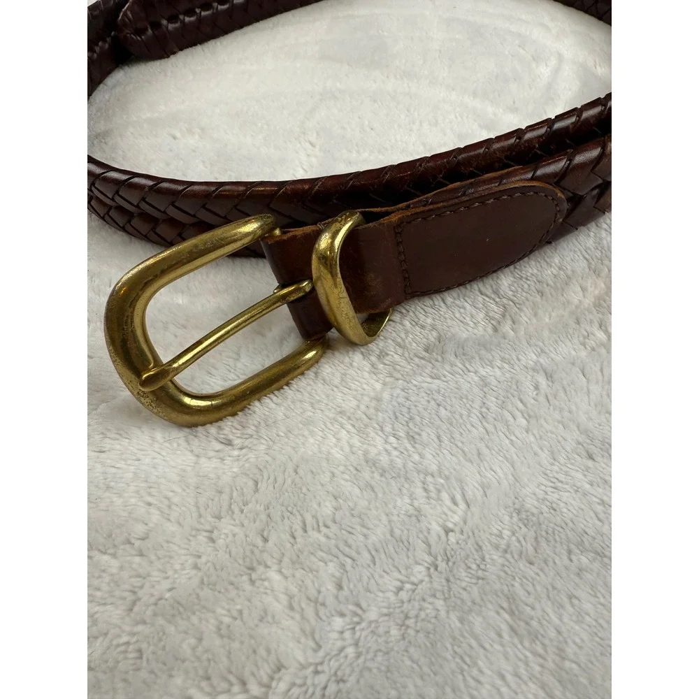 Coach Mens Brown Braided Leather Belt Solid Brass Buckle 42 in‎ Waist